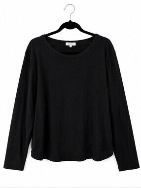 Mododoc Black Slub Knit Long Sleeve Crew Neck Relaxed Fit Top Size Large
